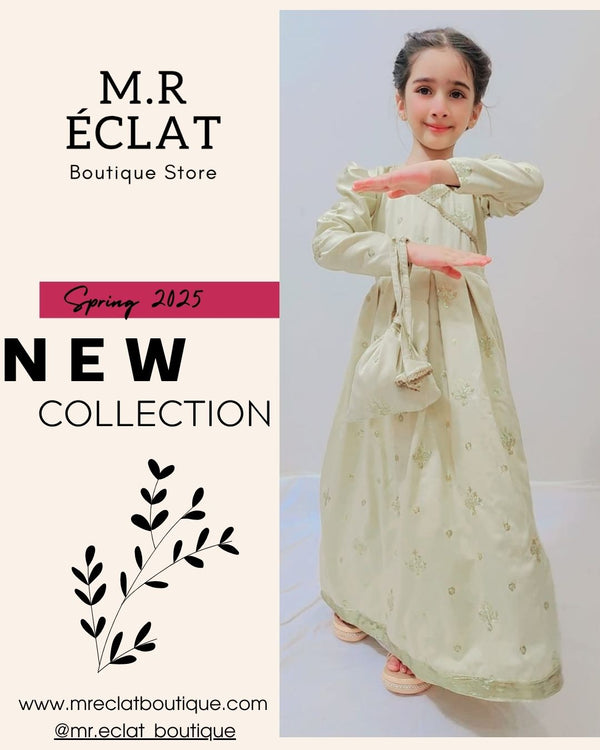Elegant Embroidered Kids Suit with Matching Pouch – Spring 2025 Collection