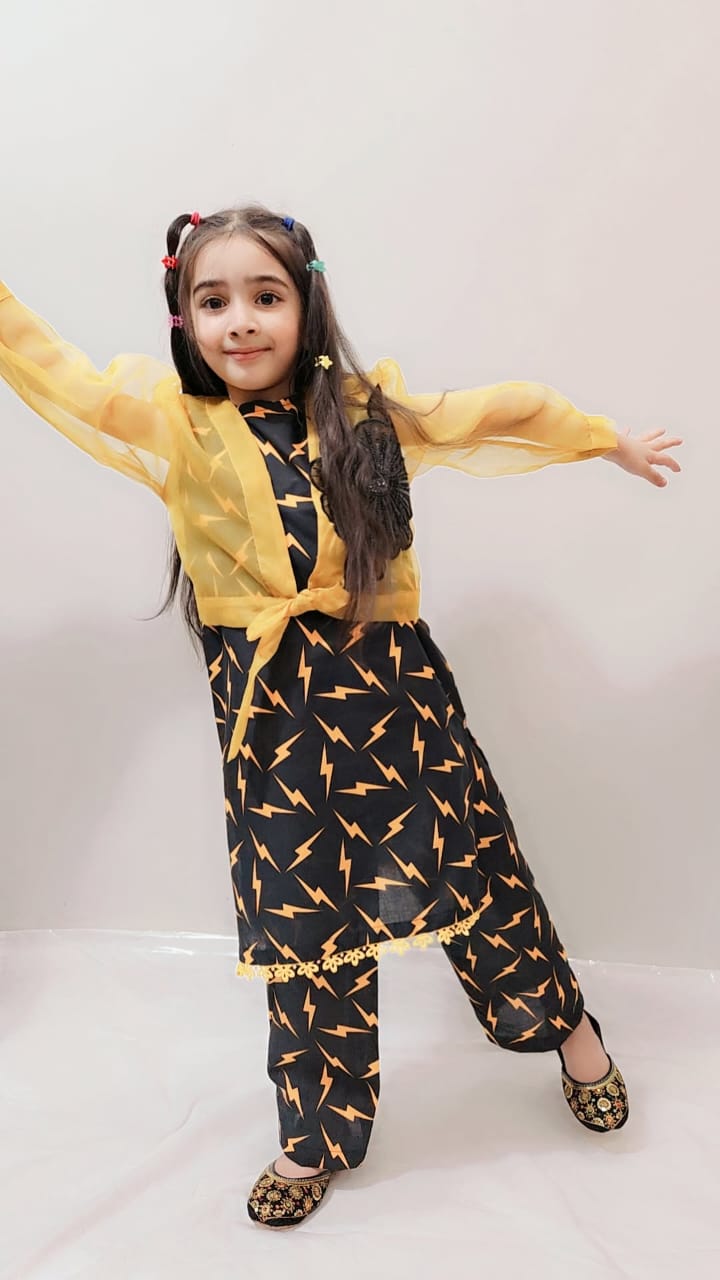 Type: 2-Piece Kids Lawn Suit Color: Deep Maroon with Coral Organza Jacket