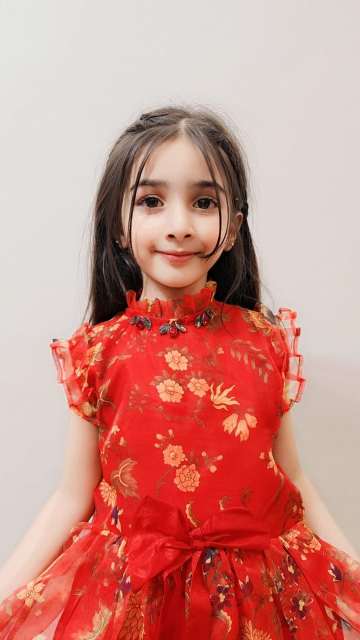 Elegant Red Floral Princess Dress for Girls – Festive & Party Wear